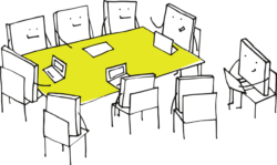 Pixel cells around a table on a seminar